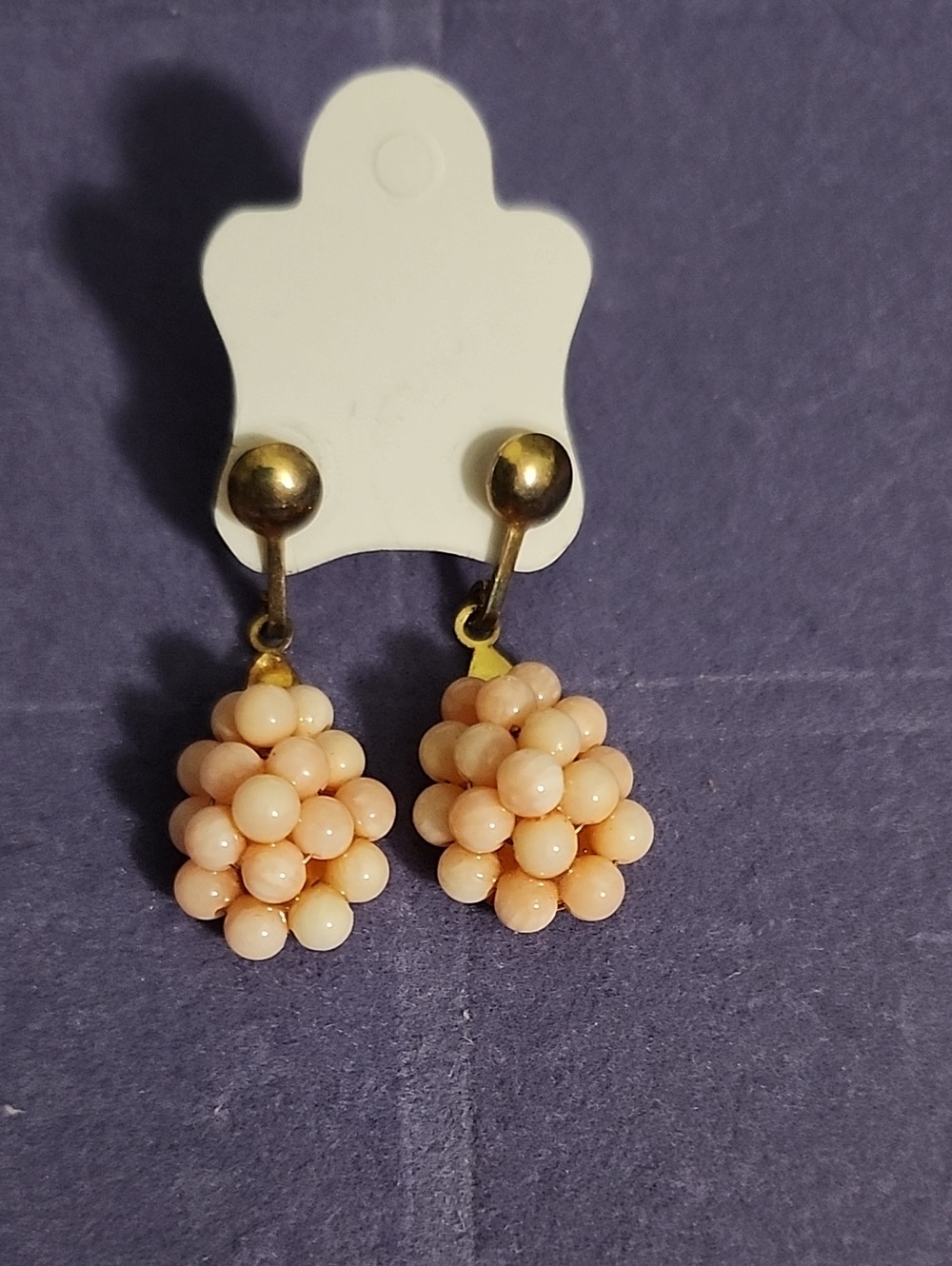 Vintage Cluster Drop Earrings - Peach Bead Dangles